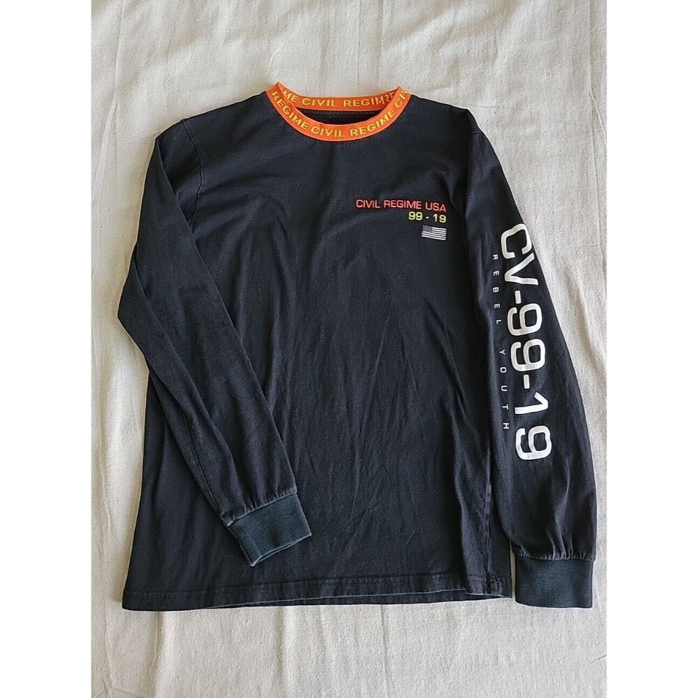 Civil Regime Mens S T Shirt‎ Black Orange 99 19 Spellout Logo Flag Cotton Rebel